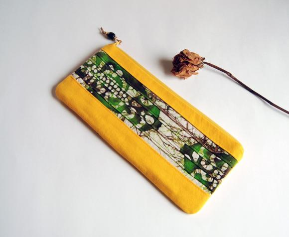 Bridal Clutch Or Bridesmaid Clutch - Pouch - Purse - Big Romantic Colorful Pleats In Bright Yellow With Green By Lolos