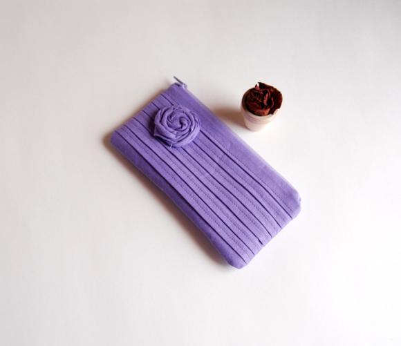 Romantic Rose Pleats In Purple Lilac Zippered Pouch, Purse, Clutch By Lolos