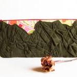 Crazy Colorful Pleats In Green Zippered Pouch,..