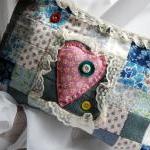 Colorful Squares Patchwork In Blues With A Pink..